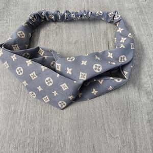 Monogram Print Blue Elastic Headband